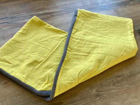 Rundschal - Baumwolle, Fleece - handmade- Unikat - gelb, weiß, grau, - Punkte