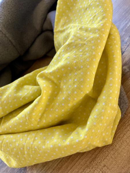 Rundschal - Baumwolle, Fleece - handmade- Unikat - gelb, weiß, grau, - Punkte
