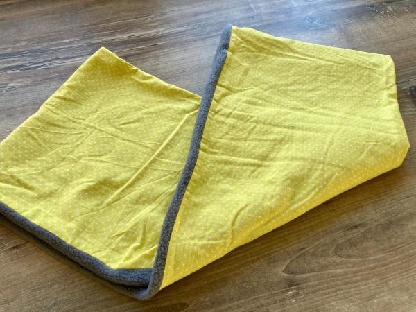 Rundschal - Baumwolle, Fleece - handmade- Unikat - gelb, weiß, grau, - Punkte